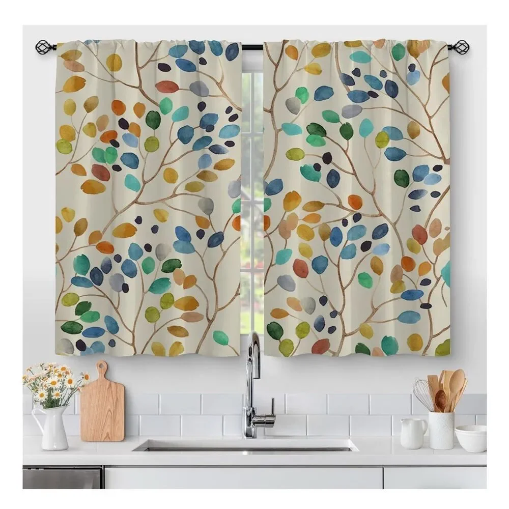 2 Panels Sheer Kitchen Curtains Voile Tier Curtains 24” Length